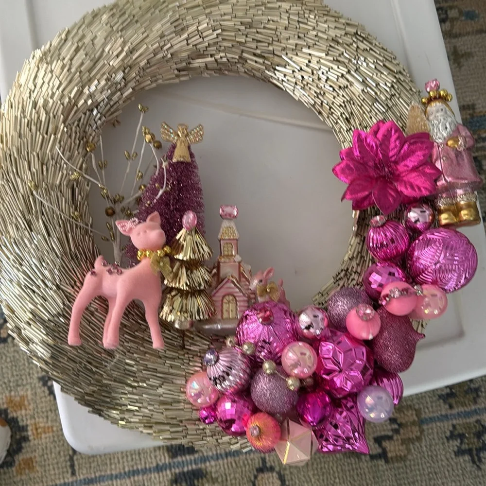 Beautiful gold and pink vintage vibe Christmas wreath